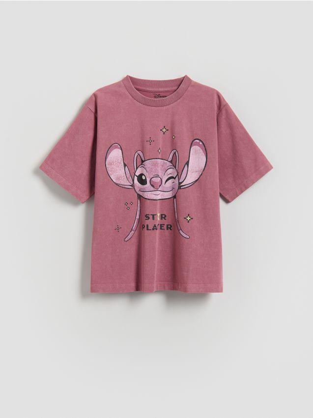 Reserved - T-shirt z efektem sprania Lilo i Stitch - jasnofioletowy