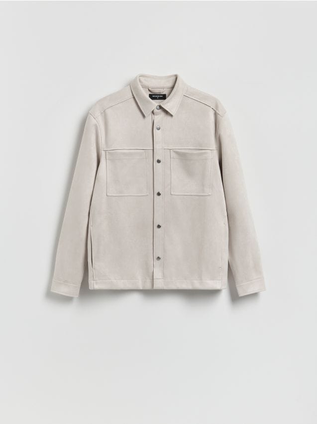 Reserved - Kurtka koszulowa z imitacji zamszu - złamana biel