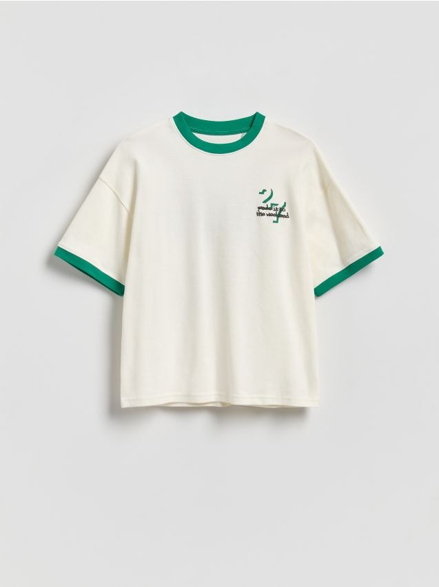 Reserved - Bawełniany t-shirt - złamana biel