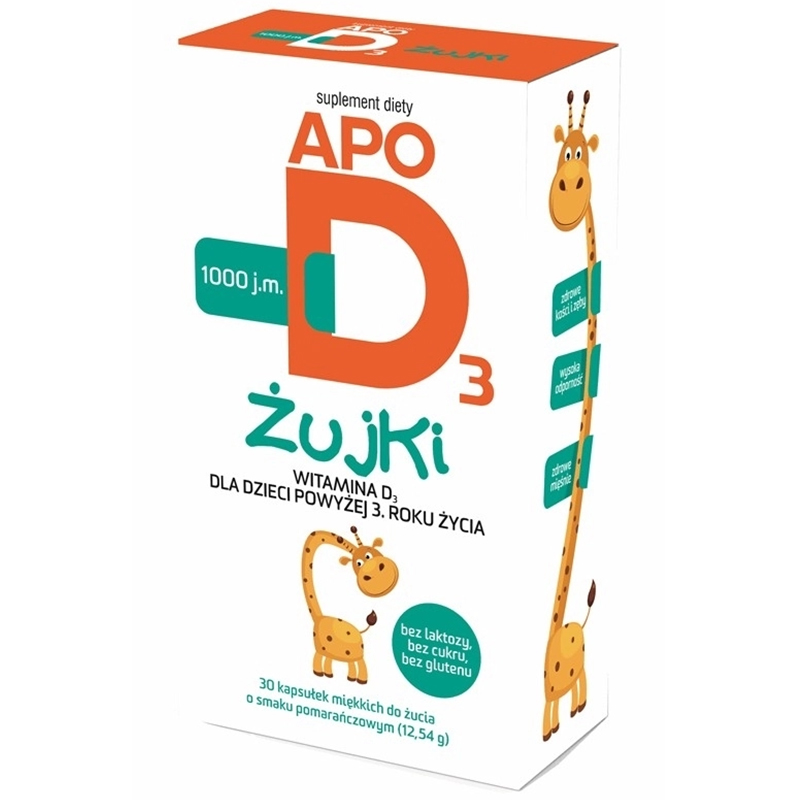 ApoD3 Żujki 1000 j.m., dla dzieci od 3 lat, smak pomarańczowy, 30 kapsułek do żucia