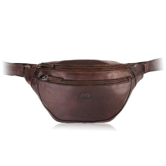 Saszetka męska nerka skórzana na pas brązowa elegancka Paolo Peruzzi SL-04-BR