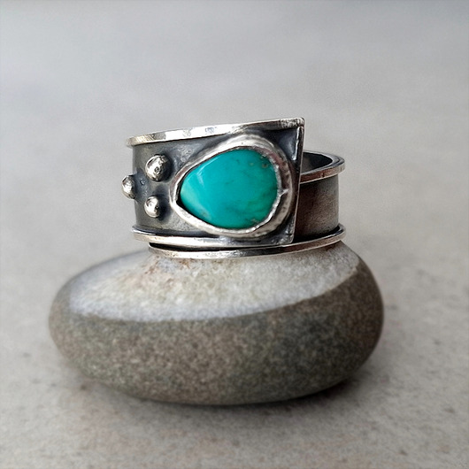 Blue dot I srebrny pierścionek z turkusem