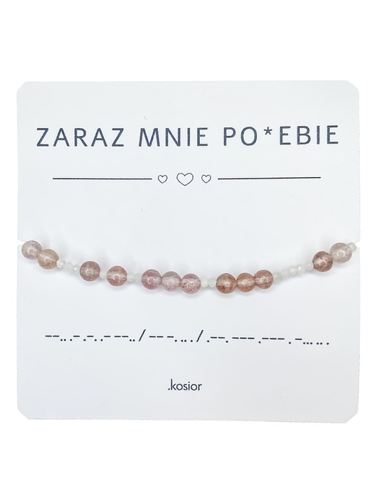 Bransoletka z alfabetem Morse Kwarc truskawkowy i Kamień księżycowy