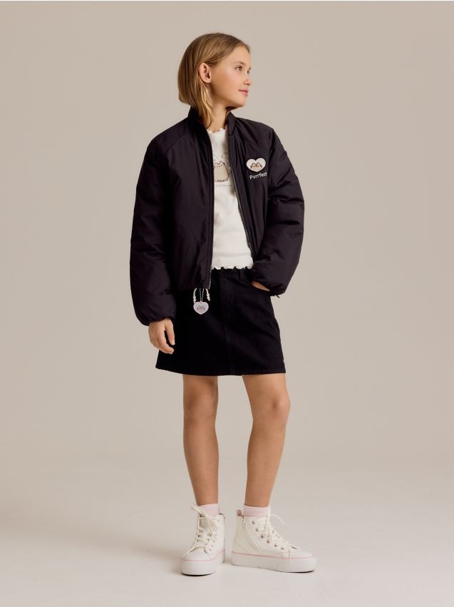 Reserved - Jeansowa spódnica Pusheen - czarny