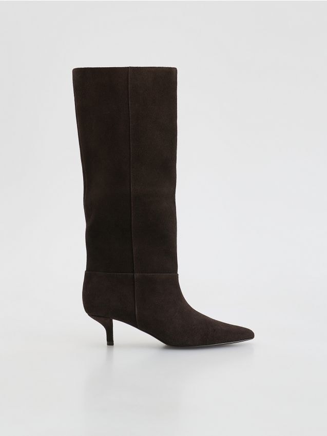 Reserved - Zamszowe kozaki - ciemnobrązowy