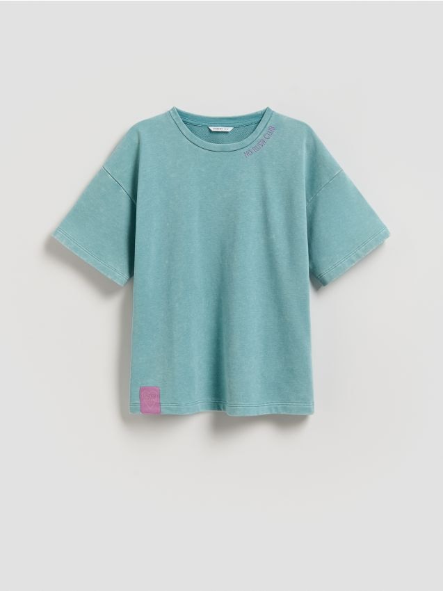 Reserved - T-shirt z efektem sprania - jasnoturkusowy