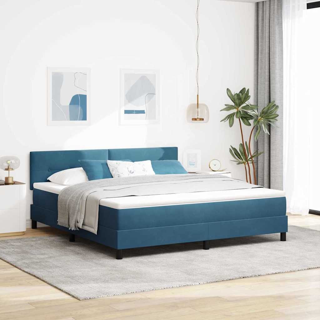 VidaXL Łóżko z sprężyną LED z LED Ciemnoniebieski 180 x 200 cm Aksamit