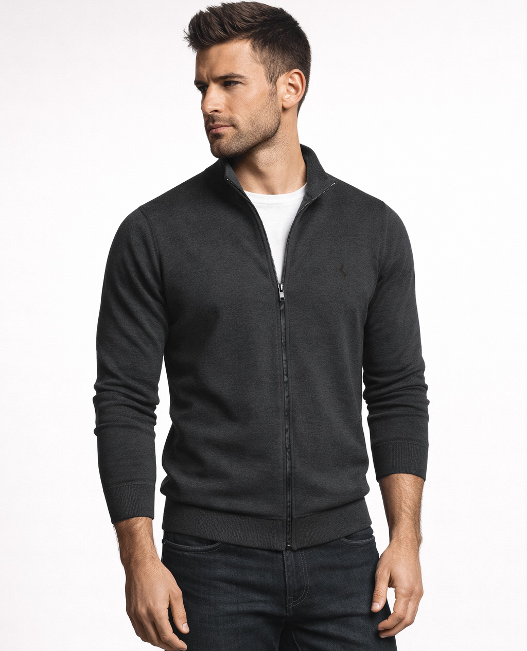 Sweter męski na suwak z stójką bawełniany grafitowy Recea