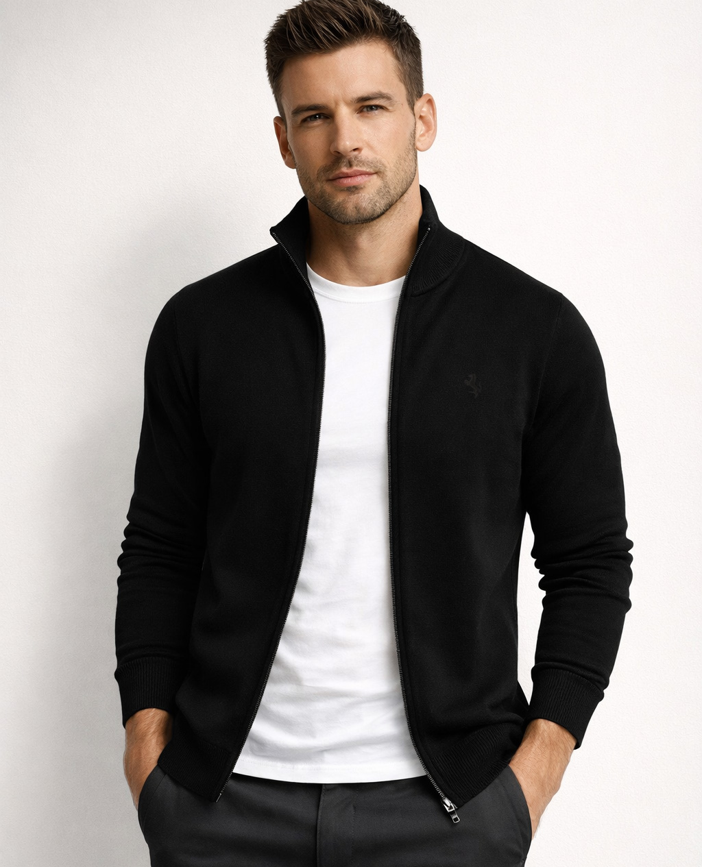 Sweter męski na suwak z stójką bawełniany czarny Recea