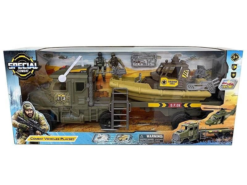 Auto wojskowe z lawetą i łodzią 64,5x28x12,5cm - model lub pojazd