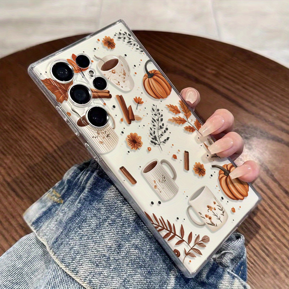 TEMU Etui na telefon - Etui na telefon z motywem jesiennej dyni, kawy i liści, kompatybilne z różnymi Samsung Galaxy, w tym S25, S24, S23, S22, S21 i