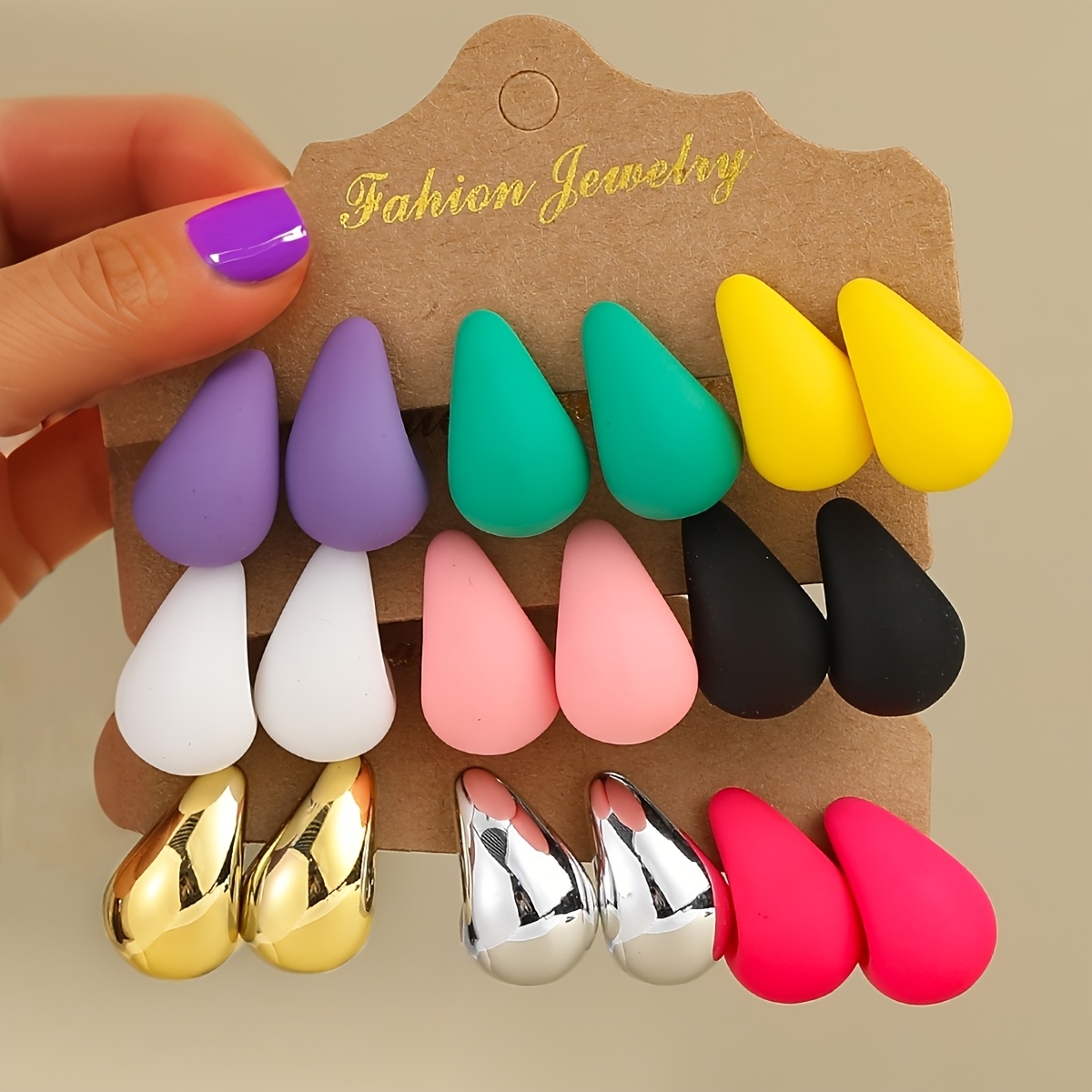 TEMU 18 szt./Zestaw Modne Kolczyki w Kształcie Kropli Wody w Kolorach Dopaminy i Cukierków, Lekki Materiał, Bez Obciążenia, Idealne na Codzienne