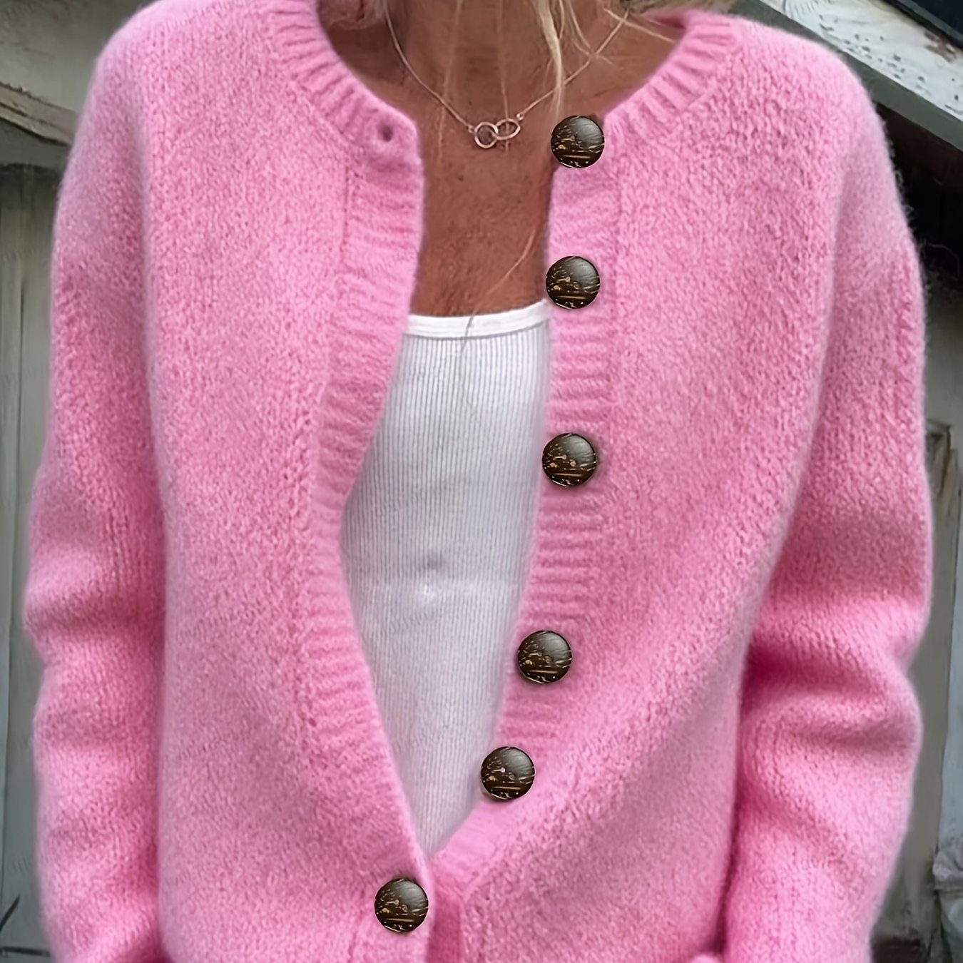 TEMU Damski Gruby Sweter z Długim Rękawem Idealny na Jesień i Zimę, Casualowy i Ciepły, Elegancki i Uniwersalny, Jednolity z Detalami na Guziki