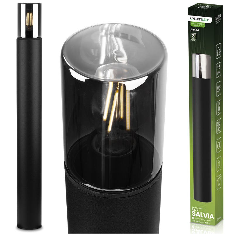 Lampa Ogrodowa Lumiled Stojąca Zewnętrzna Słupek E27 Czarna Szkło IP54 80 cm 1 szt.