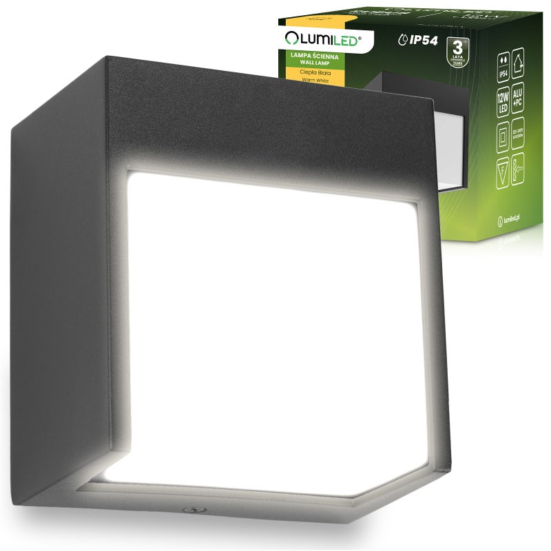 Lampa Ogrodowa Lumiled Ścienna LED Kinkiet Elewacyjny Zewnętrzny IP54 12W 3000K Ciepła biel 1 szt.