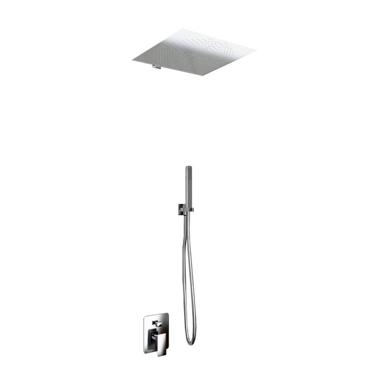 Zestaw prysznicowy 2-drożny: głowica 40x40 cm Slim 2 mm ze stali nierdzewnej + ramię ścienne + uchwyt + wąż + prysznic ręczny