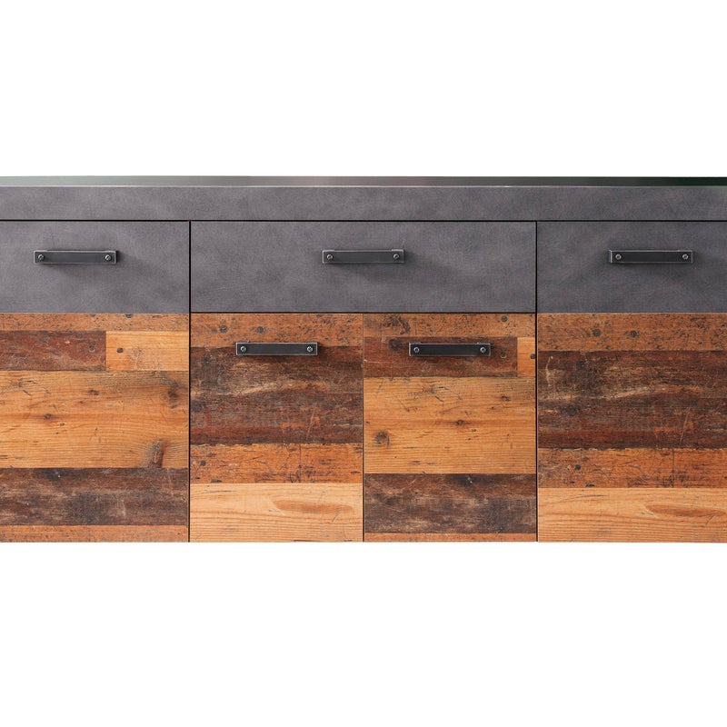 Irina kredens 4 drzwi i 1 szuflada, szary Matera, dekor stare drewno.