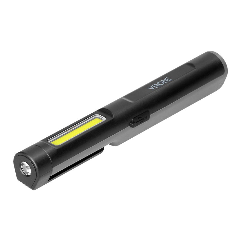 Latarka warsztatowa LED 300+70LM mocowanie na magnes lub klips czarno-szara VIRONE