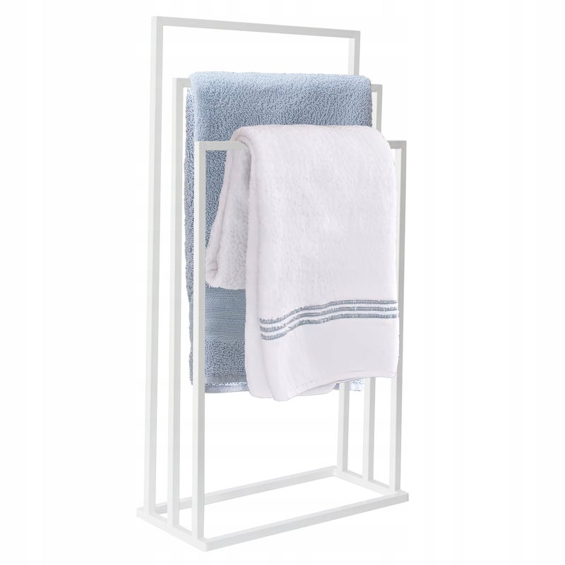 Stojak na ręczniki biały stalowy łazienkowy odporny 3 uchwyty nowoczesny