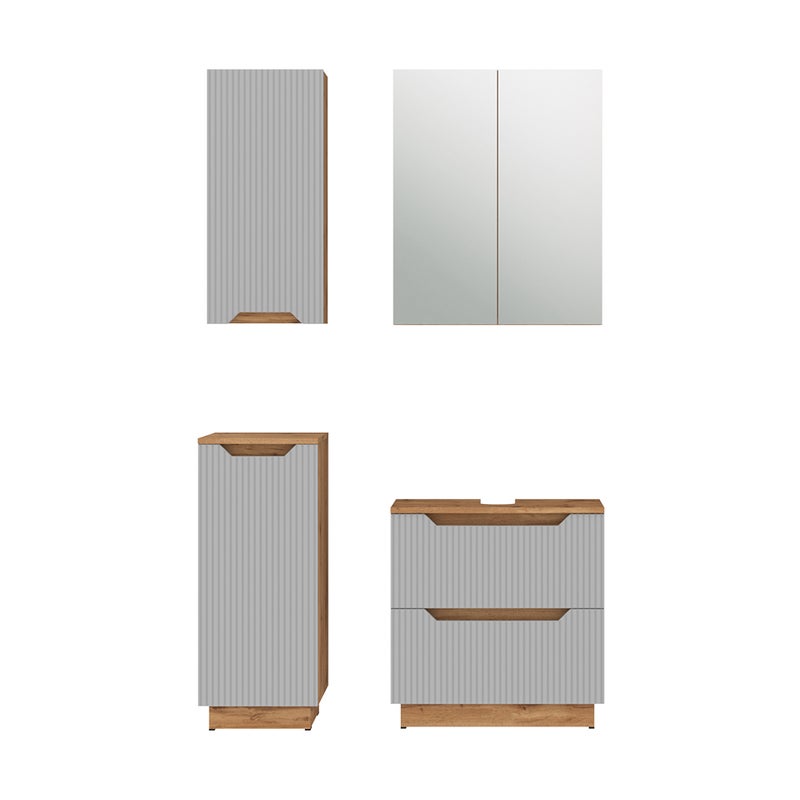 Vicco Zestaw mebli łazienkowych Lotta, Dąb/szary w paski, 4 części