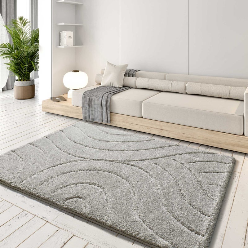 Prostokątny srebrny dywan wewnętrzny 160 x 230 cm MOLIER shaggy - ATTICGO