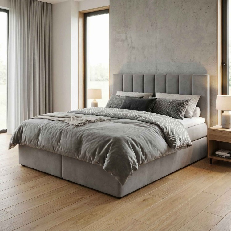 Łóżko kontynentalne 140x200 SONNO BELLO z 2 pojemnikami szare