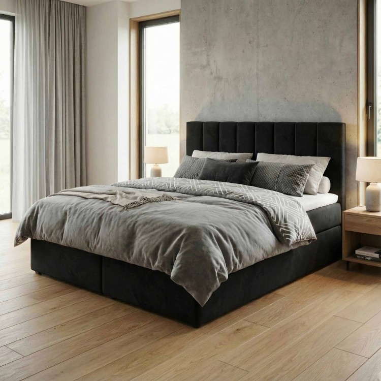 Łóżko kontynentalne 160x200 SONNO BELLO z 2 pojemnikami czarne