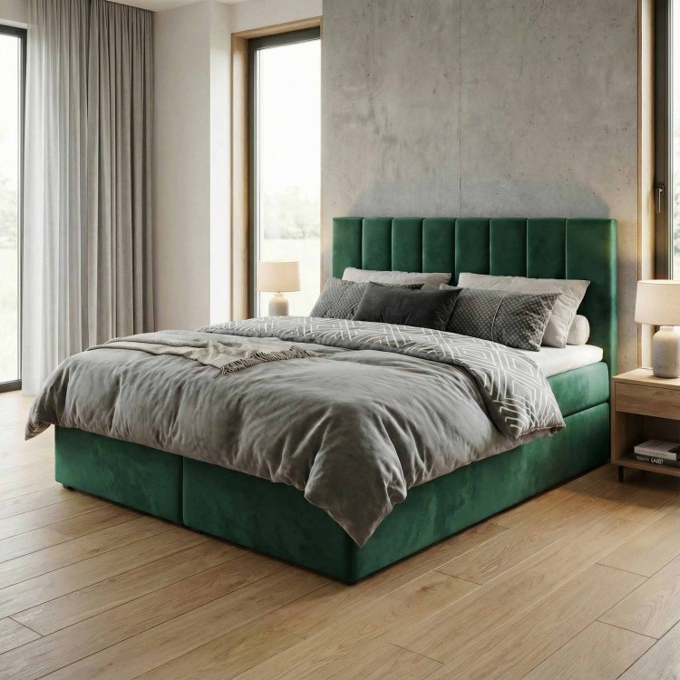 Łóżko kontynentalne 160x200 SONNO BELLO z 2 pojemnikami butelkowa zieleń