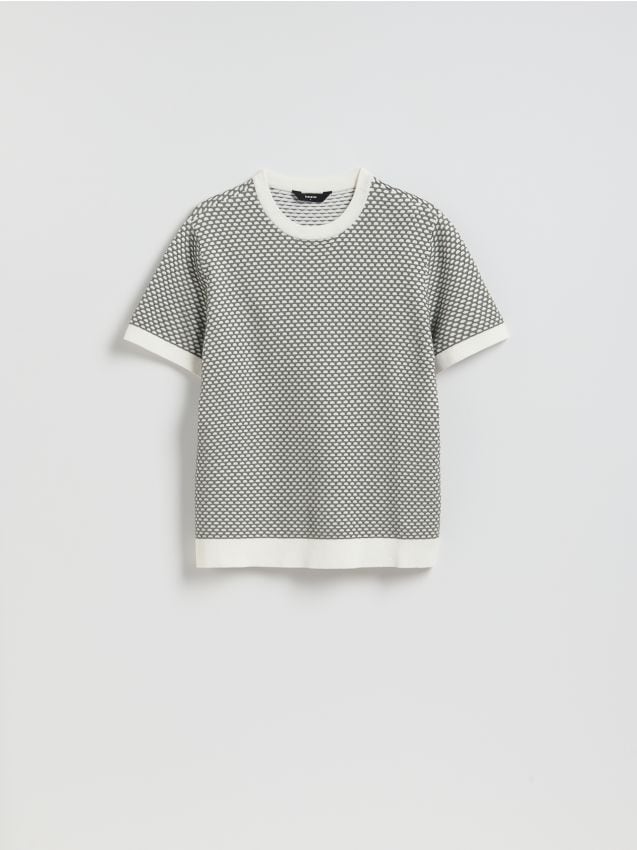 Reserved - Strukturalny sweter z krótkim rękawem - jasnoszary