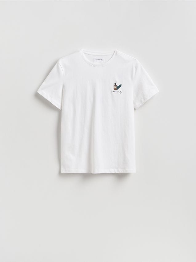 Reserved - T-shirt regular z bawełny merceryzowanej - biały