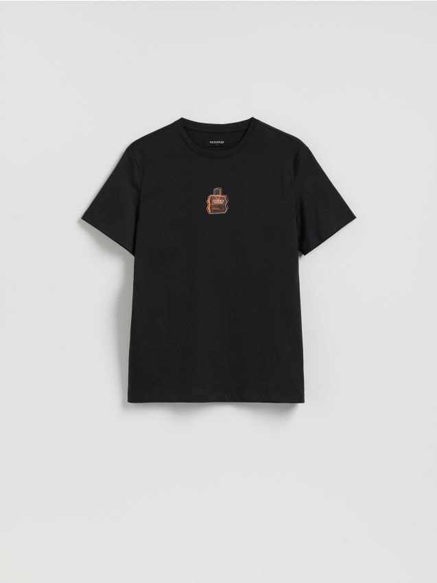Reserved - T-shirt regular z bawełny merceryzowanej - czarny