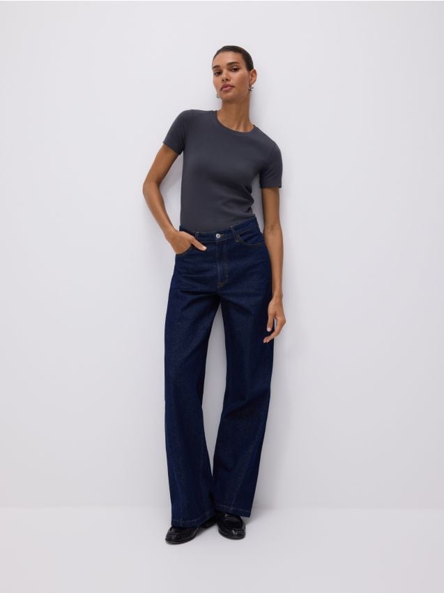 Reserved - T-shirt w prążek - ciemnoszary