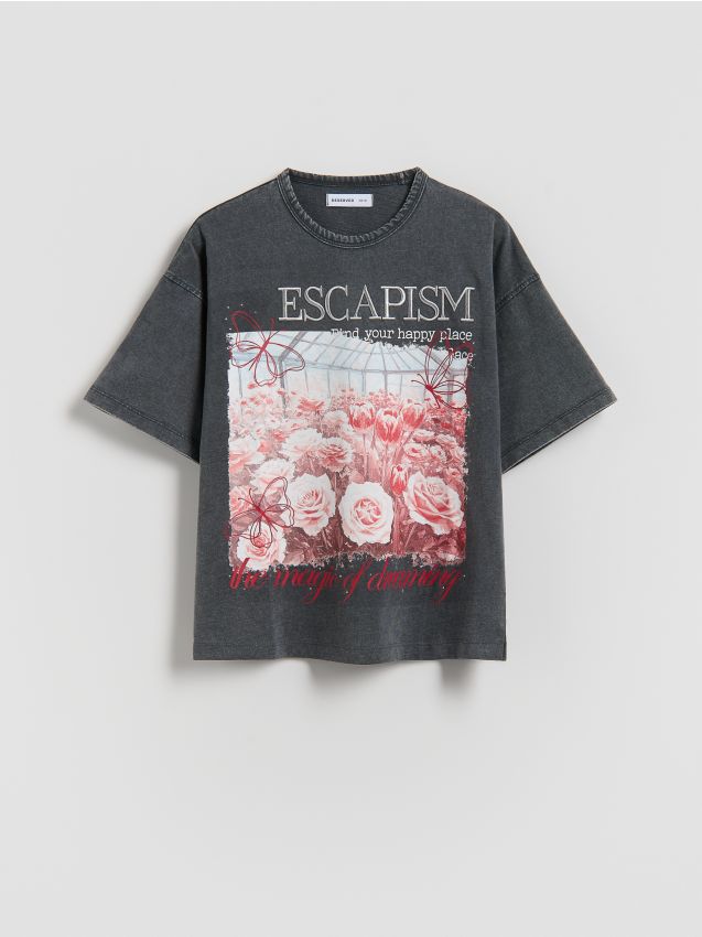 Reserved - T-shirt z nadrukiem - ciemnoszary