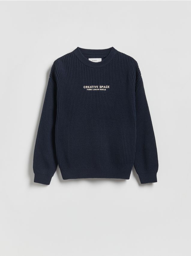 Reserved - Strukturalny sweter z bawełną - granatowy