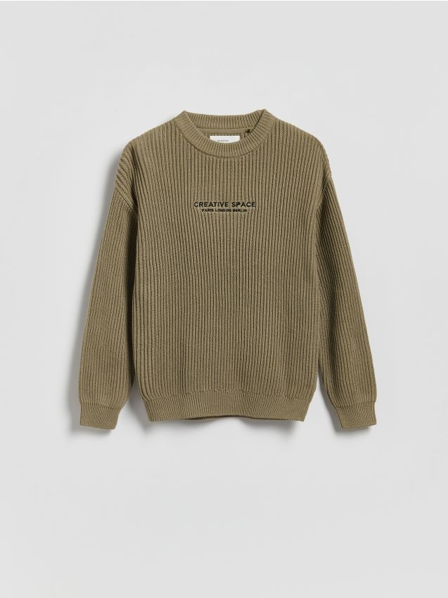 Reserved - Strukturalny sweter z bawełną - beżowy