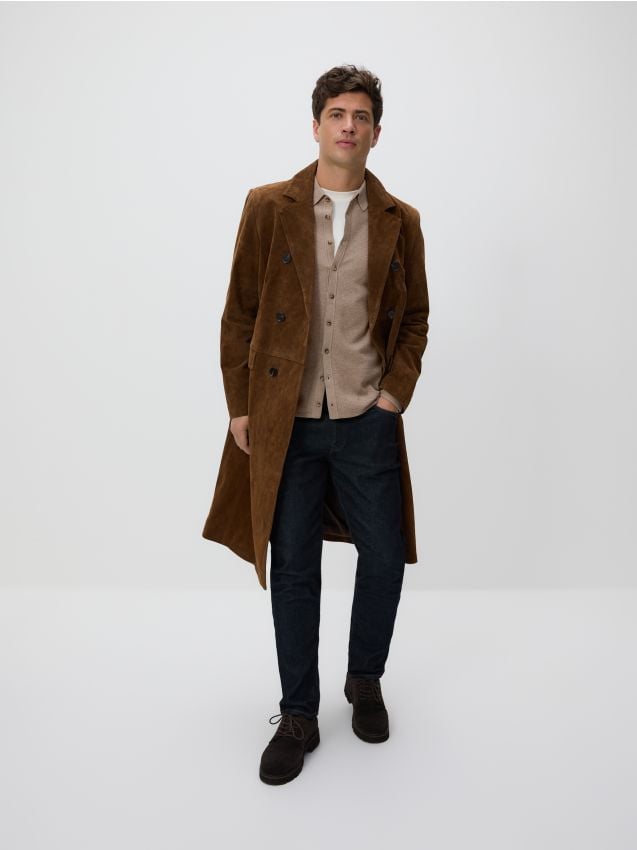 Reserved - Rozpinany sweter z kołnierzem - beżowy