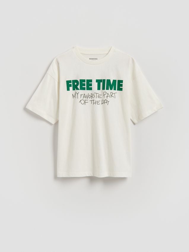 Reserved - T-shirt z nadrukiem - złamana biel