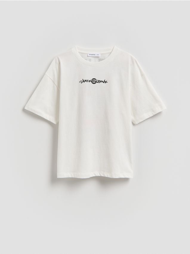Reserved - T-shirt z nadrukiem - złamana biel