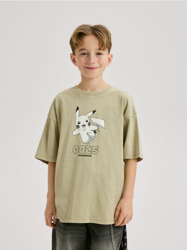Reserved - Bawełniany t-shirt Pokemon - beżowy
