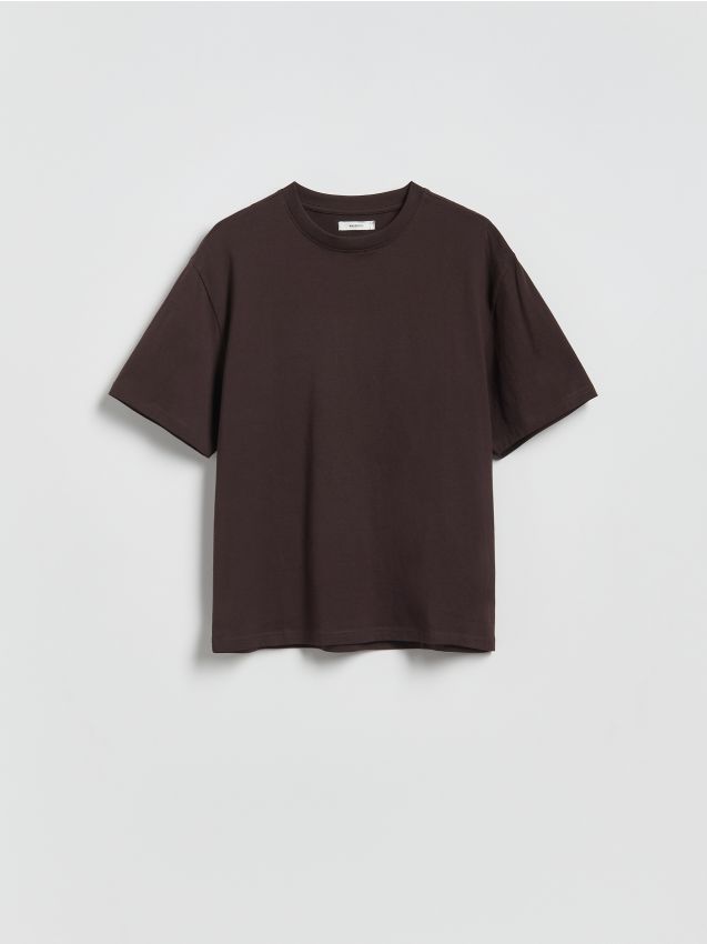 Reserved - Bawełniany t-shirt oversize - brązowy