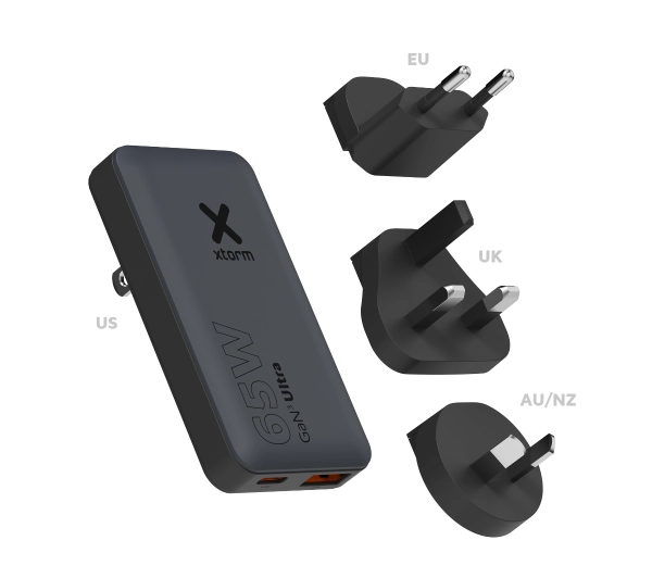 Xtorm XTPC0651 USB-A USB-C PD 65W Czarny + Wymienne wtyczki, Kabel USB-C