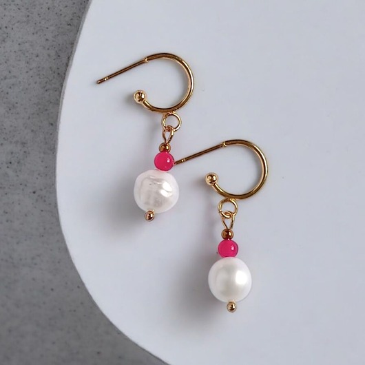 Kolczyki FUCHSIA & PEARL collection: perła i agat : sztyfty-kółka