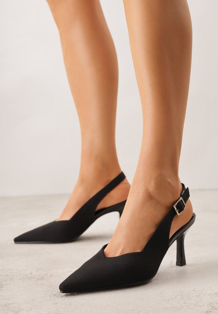 Czarne Plecione Sandały na Szpilce Savapheme