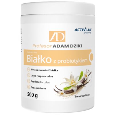 Odżywka białkowa ACTIVLAB z prebiotykiem Waniliowy Profesor Adam Dziki (500 g) Bez cukru