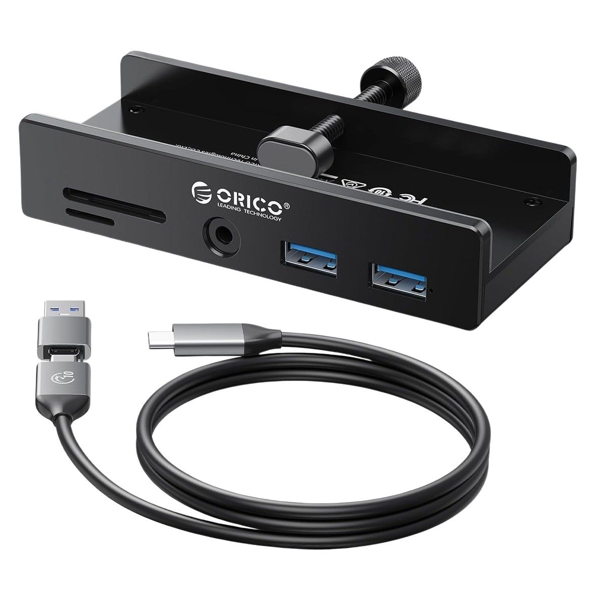 Orico USB-C 5Gbps aktywny przykręcany 2x USB-A czytnik SD minijack 3,5 mm czarny MH5PMM-10-BK-BP