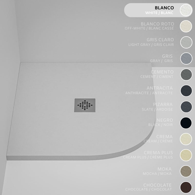 Brodzik półokrągły SOULHOME Żywica i Konglomerat Mineralny Antypoślizgowy 80x80 cm Biały - Kratka Inox