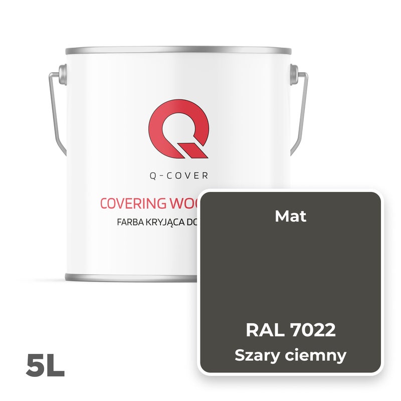 Farba Kryjąca do Drewna Q-Cover Szary Ciemny RAL7022 Mat 5L