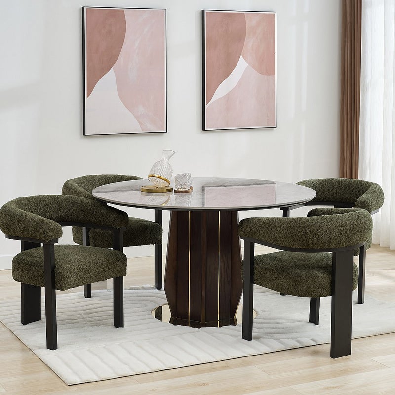 Krzesło z podłokietnikami z bukli i drewna kauczukowego - Khaki i czarny - LIVELIA marki Pascal Morabito