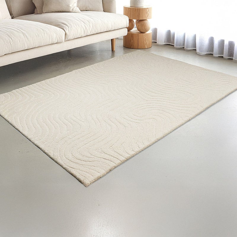 Ręcznie tuftowany dywan reliefowy, 100% wełna – 200 x 290 cm – kolor kość słoniowa – 2100 g/m² – NEORA