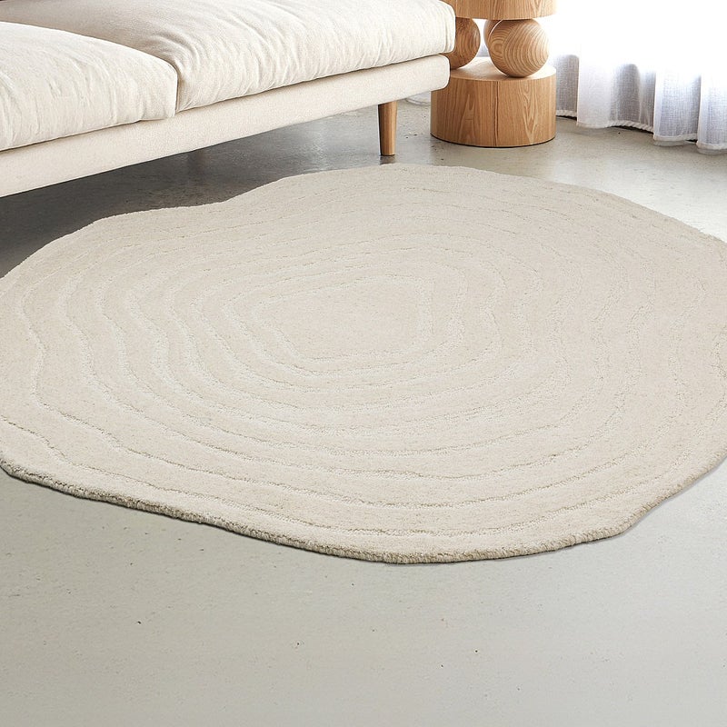 Ręcznie tuftowany, organiczny dywan 100% wełny – D. 160 cm – kolor kości słoniowej – 2100 g/m² – ORENIA”